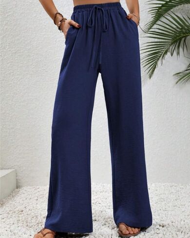 Sulozom Womens Wide Leg Pants High Waisted Flowy Palazzo Work Casuals Lounge Boho Beach Pants with Pockets in Saudi Arabia