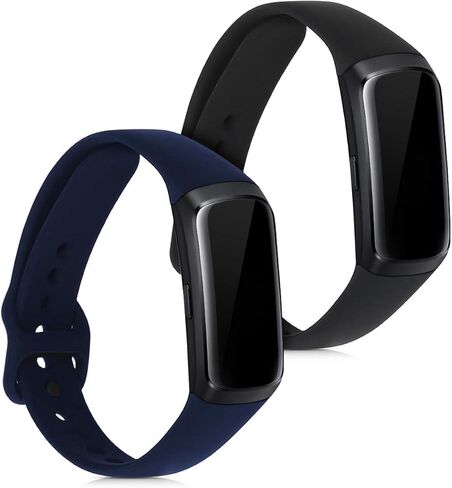 أحزمة kwmobile متوافقة مع أحزمة Samsung Galaxy Fit (SM-R370) - 2x سوار ساعة سيليكون بديل - أسود/أزرق داكن in Saudi Arabia