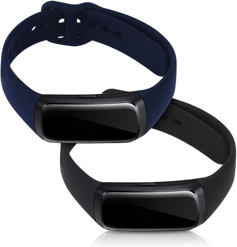 أحزمة kwmobile متوافقة مع أحزمة Samsung Galaxy Fit (SM-R370) - 2x سوار ساعة سيليكون بديل - أسود/أزرق داكن in Saudi Arabia