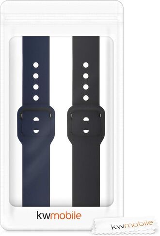 أحزمة kwmobile متوافقة مع أحزمة Samsung Galaxy Fit (SM-R370) - 2x سوار ساعة سيليكون بديل - أسود/أزرق داكن in Saudi Arabia