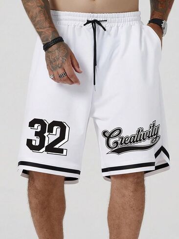 SOLY HUX Men's Letter Graphic Track Shorts Drawstring Waist Workout Sports Shorts in Saudi Arabia