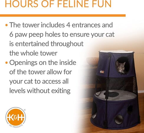 K&H Pet Products Cat Tower Tree Condo للقطط الداخلية، سرير أرجوحة حديث لطيف للقطط، مركز أنشطة منزل القطط والبالغين، ملعب شجرة كهف كبير مخبأ مريح - 3 مستويات من الدنيم 22 × 30 in Saudi Arabia