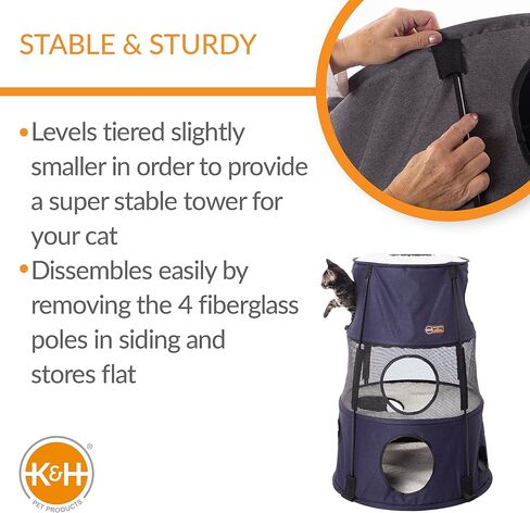 K&H Pet Products Cat Tower Tree Condo للقطط الداخلية، سرير أرجوحة حديث لطيف للقطط، مركز أنشطة منزل القطط والبالغين، ملعب شجرة كهف كبير مخبأ مريح - 3 مستويات من الدنيم 22 × 30 in Saudi Arabia