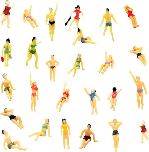 Hiawbon 30 pcs 1:75 Scale Mini Painted People Model Beach Swimsuits Figurines Miniature People Figures in Saudi Arabia