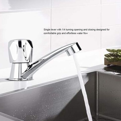 Water Faucet, Water Tap Single Cold Faucet Water Inlet Thread G1/2 Bathroom Basin Kitchen Sink Rest Room Washing Basin Accessories Water Tap 1/4 Turning(Blossom Handle) in Saudi Arabia