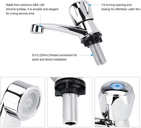 Water Faucet, Water Tap Single Cold Faucet Water Inlet Thread G1/2 Bathroom Basin Kitchen Sink Rest Room Washing Basin Accessories Water Tap 1/4 Turning(Blossom Handle) in Saudi Arabia