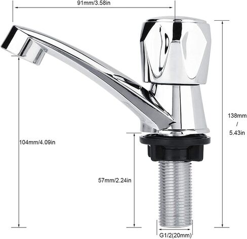Water Faucet, Water Tap Single Cold Faucet Water Inlet Thread G1/2 Bathroom Basin Kitchen Sink Rest Room Washing Basin Accessories Water Tap 1/4 Turning(Blossom Handle) in Saudi Arabia