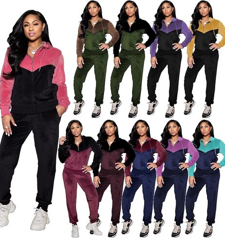 TOPSRANI المرأة القطيفة Sweatsuits المخملية رياضية 2 قطعة وتتسابق عادية الركض بذلات رياضية مطابقة بنطال رياضي مجموعة in Kuwait