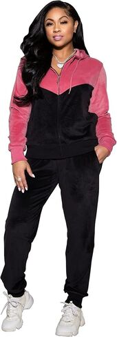 TOPSRANI المرأة القطيفة Sweatsuits المخملية رياضية 2 قطعة وتتسابق عادية الركض بذلات رياضية مطابقة بنطال رياضي مجموعة in Kuwait