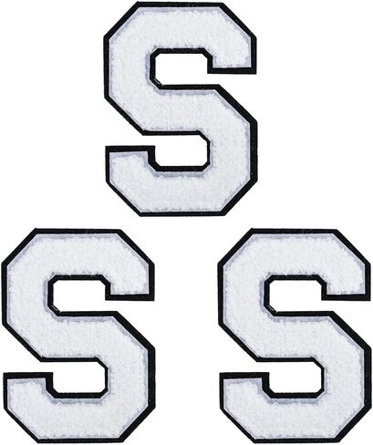 3Pcs Chenille Letter Patches Iron Sew on Varsity Size 4.5" Embroidered Patch for Clothing Hat Shirt Bag Dress Jeans DIY Accessories (Black Edge,S) in Kuwait