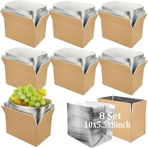 8 PCS Insulated Shipping Boxes with 8 PCS Aluminum Foil Liner, 10"x5.5"x8" Thermo Chill Insulated Shipping Box Reusable Cooler Box for Shipping Frozen Food in Saudi Arabia