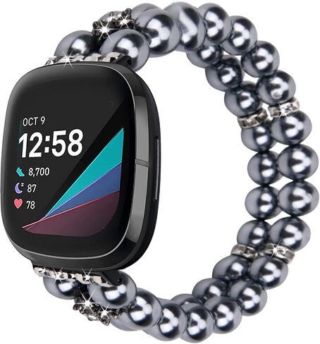Wongeto Compatible with Fitbit Versa 4/Versa 3 Bands/Fitbit Sense/Sense 2 Bands,Fashion Handmade Elastic Beadeds Bracelet Women for Fitbit Versa 4/Versa 3/Sense 2/Sense in Saudi Arabia