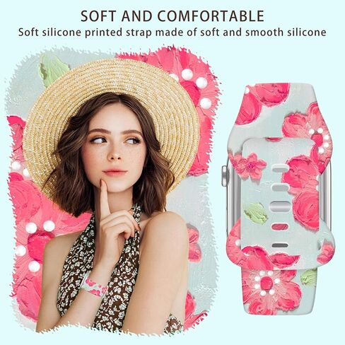 Floral Bands Compatible with Apple Watch Band 41mm 40mm 38mm for Women Girl, Fadeless Cute Floral Pattern Printed Silicone Band for iWatch SE Series 9 8 7 6 5 4 3 2 1 Ultra 2 holiday Gift in Saudi Arabia