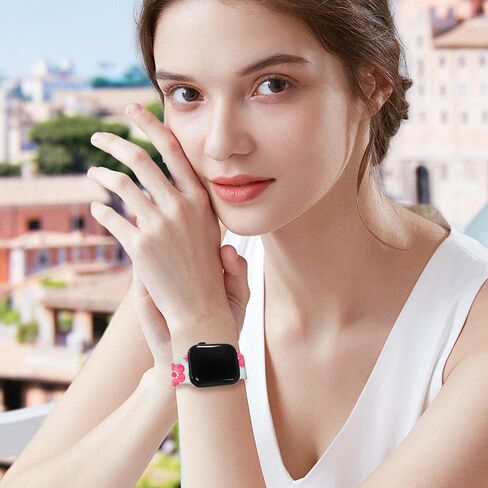 Floral Bands Compatible with Apple Watch Band 41mm 40mm 38mm for Women Girl, Fadeless Cute Floral Pattern Printed Silicone Band for iWatch SE Series 9 8 7 6 5 4 3 2 1 Ultra 2 holiday Gift in Saudi Arabia
