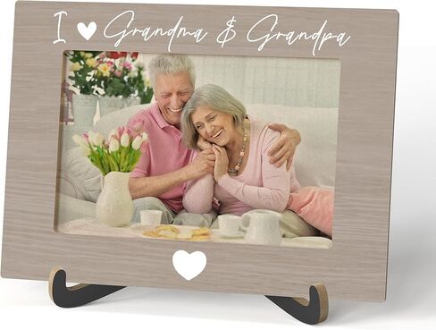 إطار صور للأجداد - إطار صورة خشبي على الطاولة I Love Grandma & Grandpa مع حامل - هدايا جديدة للجدة، هدايا عيد ميلاد الأجداد للأجداد -A23 in Saudi Arabia