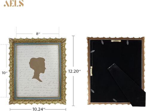 إطار صورة عتيق مقاس 8 × 10 بوصة من AELS، إطارات صور عتيقة أنيقة بواجهة زجاجية، عرض للصور، تعليق على الحائط على سطح الطاولة، أفكار للهدايا، أوراق منحوتة، ذهبي وأزرق in Kuwait