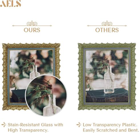 إطار صورة عتيق مقاس 8 × 10 بوصة من AELS، إطارات صور عتيقة أنيقة بواجهة زجاجية، عرض للصور، تعليق على الحائط على سطح الطاولة، أفكار للهدايا، أوراق منحوتة، ذهبي وأزرق in Kuwait