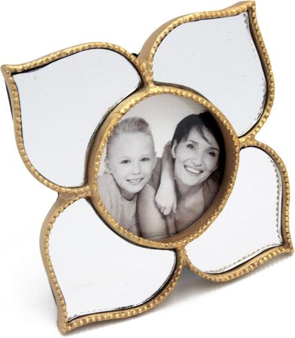 2x2 Round Photo Picture Frame with Petal Shaped Mirrors Gold Flower Shaped for Tabletop Desktop Display (Frame 4X4) in Kuwait