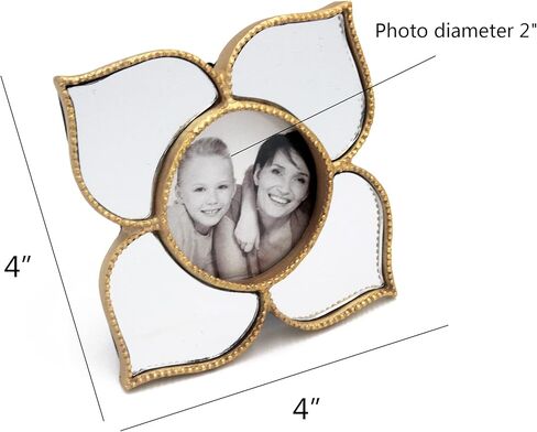 2x2 Round Photo Picture Frame with Petal Shaped Mirrors Gold Flower Shaped for Tabletop Desktop Display (Frame 4X4) in Kuwait