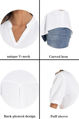 سترة نسائية فضفاضة بأكمام منتفخة ورقبة على شكل حرف V من GUANYY، قميص كاجوال ناعم ومريح in Kuwait