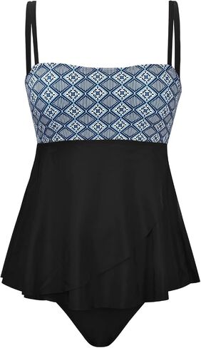 CUPSHE Women's Tankini Sets Two Piece Swimsuit Square Neck Mid Rise Retro Swimwear Irregular Hem in Saudi Arabia