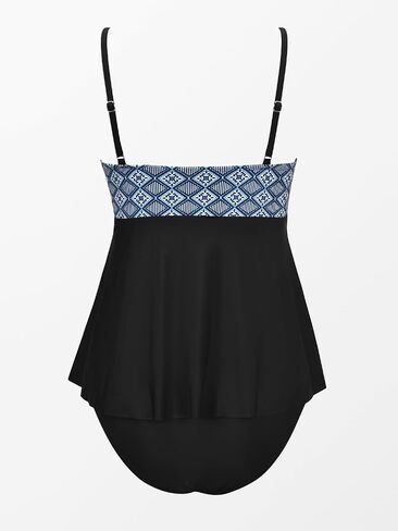 CUPSHE Women's Tankini Sets Two Piece Swimsuit Square Neck Mid Rise Retro Swimwear Irregular Hem in Saudi Arabia