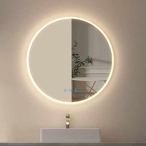 مرآة حمام LED مقاس 24 بوصة من Vlsrka مع تغيير لون RGB، مرآة مكياج مضاءة للجدار، مرآة زينة دائرية مع تعتيم الضوء، مرآة مستديرة RGB بإضاءة خلفية وأمامية، مقاومة للماء، خالية من الضباب، ذاكرة in Kuwait