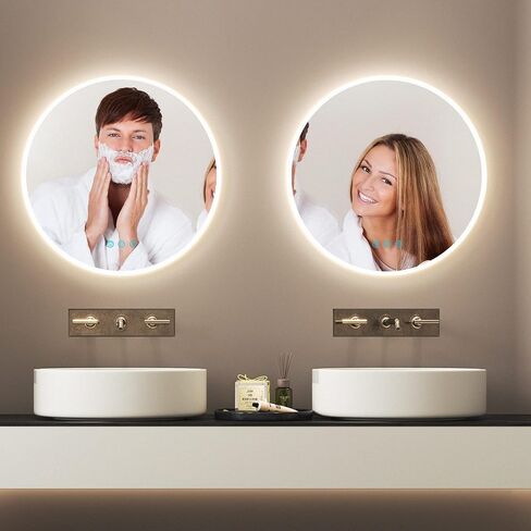 مرآة حمام LED مقاس 24 بوصة من Vlsrka مع تغيير لون RGB، مرآة مكياج مضاءة للجدار، مرآة زينة دائرية مع تعتيم الضوء، مرآة مستديرة RGB بإضاءة خلفية وأمامية، مقاومة للماء، خالية من الضباب، ذاكرة in Kuwait