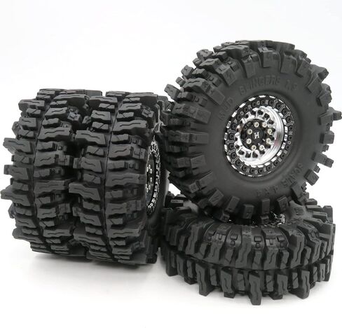 HOBBYSOUL 1.9 Mud Slingers tires 4.72'' / 120mm & Aluminum 1.9 Beadlock Wheels Gold Black for 1/10 Crawler Truck Axial SCX10 Traxxas TRX-4 Redcat Gen8 Tamiay CC01, (4-Pack, Assembled) in Saudi Arabia