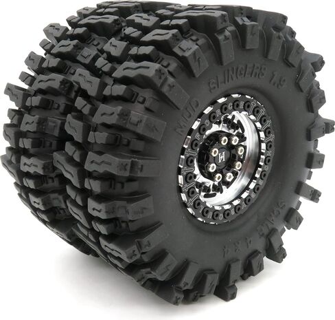 HOBBYSOUL 1.9 Mud Slingers tires 4.72'' / 120mm & Aluminum 1.9 Beadlock Wheels Gold Black for 1/10 Crawler Truck Axial SCX10 Traxxas TRX-4 Redcat Gen8 Tamiay CC01, (4-Pack, Assembled) in Saudi Arabia