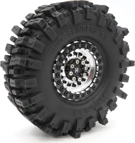 HOBBYSOUL 1.9 Mud Slingers tires 4.72'' / 120mm & Aluminum 1.9 Beadlock Wheels Gold Black for 1/10 Crawler Truck Axial SCX10 Traxxas TRX-4 Redcat Gen8 Tamiay CC01, (4-Pack, Assembled) in Saudi Arabia