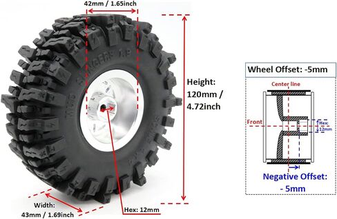 HOBBYSOUL 1.9 Mud Slingers tires 4.72'' / 120mm & Aluminum 1.9 Beadlock Wheels Gold Black for 1/10 Crawler Truck Axial SCX10 Traxxas TRX-4 Redcat Gen8 Tamiay CC01, (4-Pack, Assembled) in Saudi Arabia