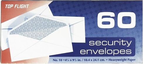 Top Flight Boxed Number 10 Security Envelopes, 4.25 x 9.75 Inches, White with Security Lining, 60 Envelopes per Box (6900586) in Saudi Arabia