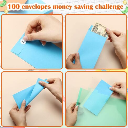 210 حزمة من مظاريف النقود الملونة منthenshop للنقود مع ملصقات أرقام من 1 إلى 100 مقاس 3.2 بوصة × 6.3 بوصة، 100 مغلف مغلف تحدي توفير المال للعملات المعدنية ذات الميزانية المحدودة، الشيكات، البطاقات، التذاكر in Saudi Arabia