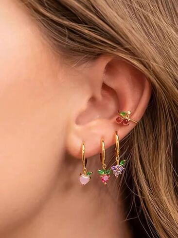 Dainty Drop Dangle Hoop Earrings For Women Girls,Gold Plated 12mm Hoops With Cz Evil Eye Heart Teardrop Leaves Charms Trendy Cute Dangling Earrings in Saudi Arabia