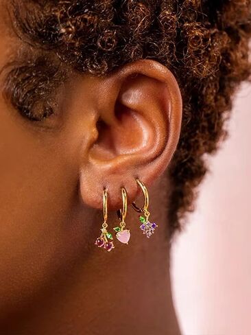 Dainty Drop Dangle Hoop Earrings For Women Girls,Gold Plated 12mm Hoops With Cz Evil Eye Heart Teardrop Leaves Charms Trendy Cute Dangling Earrings in Saudi Arabia