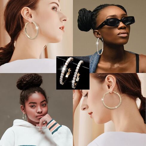 TOPGRILLZ أقراط كبيرة على شكل طوق مثلج للنساء من الفضة الإسترليني عيار 925 مكعبة الزركونيوم والكريستال مرصعة بالزركونيوم ومجوهرات الزفاف in Kuwait