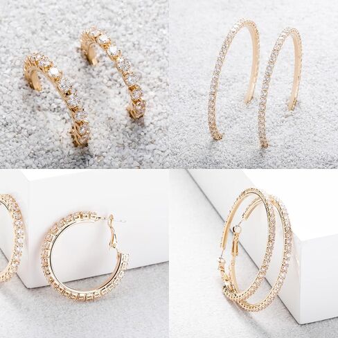 TOPGRILLZ أقراط كبيرة على شكل طوق مثلج للنساء من الفضة الإسترليني عيار 925 مكعبة الزركونيوم والكريستال مرصعة بالزركونيوم ومجوهرات الزفاف in Kuwait