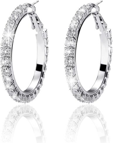 TOPGRILLZ أقراط كبيرة على شكل طوق مثلج للنساء من الفضة الإسترليني عيار 925 مكعبة الزركونيوم والكريستال مرصعة بالزركونيوم ومجوهرات الزفاف in Kuwait