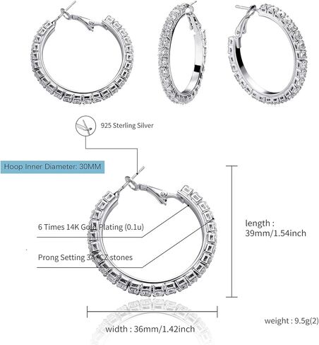 TOPGRILLZ أقراط كبيرة على شكل طوق مثلج للنساء من الفضة الإسترليني عيار 925 مكعبة الزركونيوم والكريستال مرصعة بالزركونيوم ومجوهرات الزفاف in Kuwait