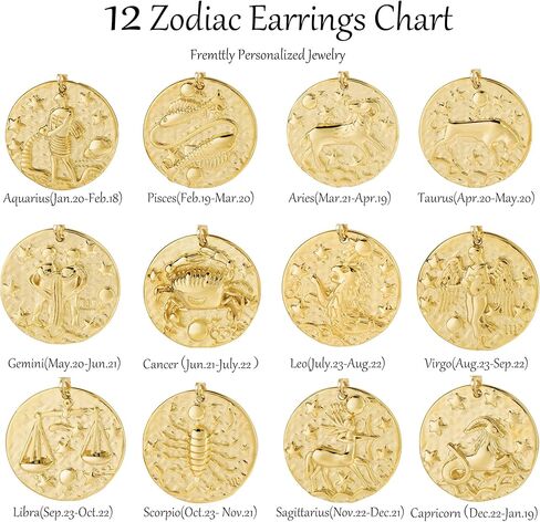 زودياك قطرة هوب هوجي القرط عملة 12 كوكبة بيان علم التنجيم ابراج المجوهرات المتدلية 14K الذهب مطلي القرص شخصية مسمار القرط هدية للنساء القرط in Saudi Arabia