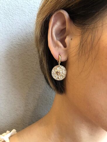 زودياك قطرة هوب هوجي القرط عملة 12 كوكبة بيان علم التنجيم ابراج المجوهرات المتدلية 14K الذهب مطلي القرص شخصية مسمار القرط هدية للنساء القرط in Saudi Arabia