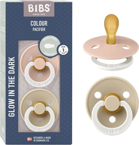 BIBS Pacifiers 0-6 Months | 2-Pack Soothers | BPA-Free Symmetrical Nipple | Made in Denmark | Blush Glow/Vanilla Glow Colour Pacifier in Saudi Arabia