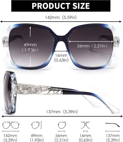 JM Oversized Women Square Sunglasses Sparkling Composite Shiny Frame UV400 Protection in Saudi Arabia