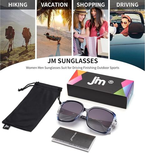 JM Oversized Women Square Sunglasses Sparkling Composite Shiny Frame UV400 Protection in Saudi Arabia