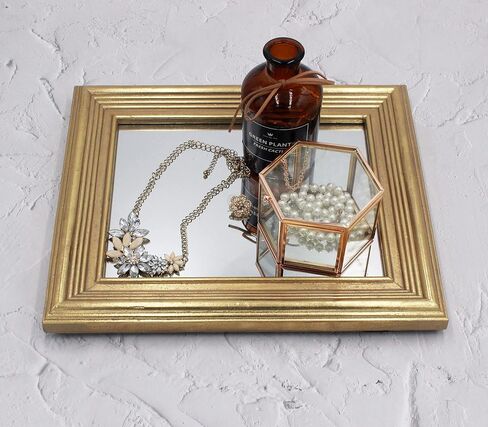 مرآة حائط مزخرفة عتيقة مقاس 12.9 × 10.9 بوصة، مرايا معلقة عتيقة، مرايا سطح الطاولة، مربع ذهبي in Kuwait