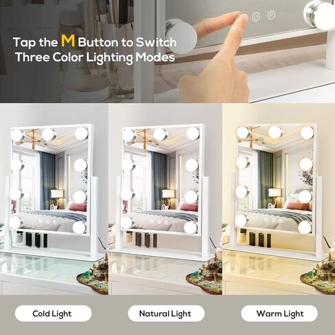 Hollywood Vanity Mirror with Lights, Tabletop Makeup Mirror with 9 LED Lights, 3 Colors Dimmable Touch Control Lighted Makeup Mirror with Lights, 360°Rotation in Saudi Arabia