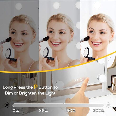 Hollywood Vanity Mirror with Lights, Tabletop Makeup Mirror with 9 LED Lights, 3 Colors Dimmable Touch Control Lighted Makeup Mirror with Lights, 360°Rotation in Saudi Arabia