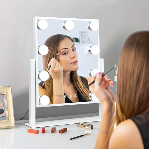 Hollywood Vanity Mirror with Lights, Tabletop Makeup Mirror with 9 LED Lights, 3 Colors Dimmable Touch Control Lighted Makeup Mirror with Lights, 360°Rotation in Saudi Arabia