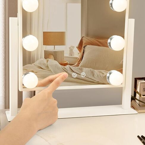 Hollywood Vanity Mirror with Lights, Tabletop Makeup Mirror with 9 LED Lights, 3 Colors Dimmable Touch Control Lighted Makeup Mirror with Lights, 360°Rotation in Saudi Arabia